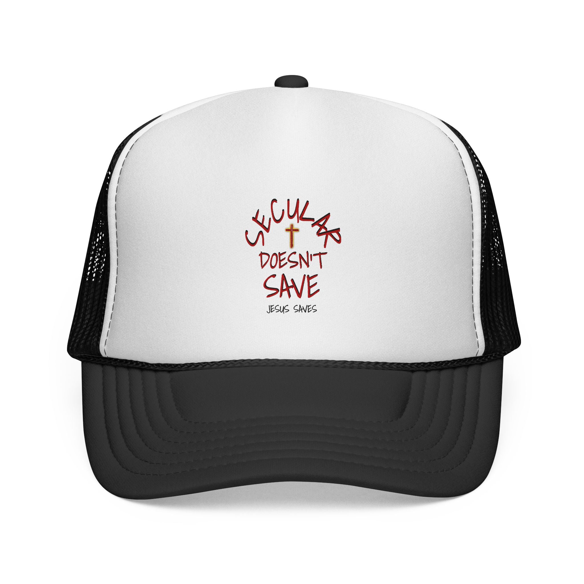 Trucker Cap — "Secular Doesn't Save" Embroidered Christian Message Hat