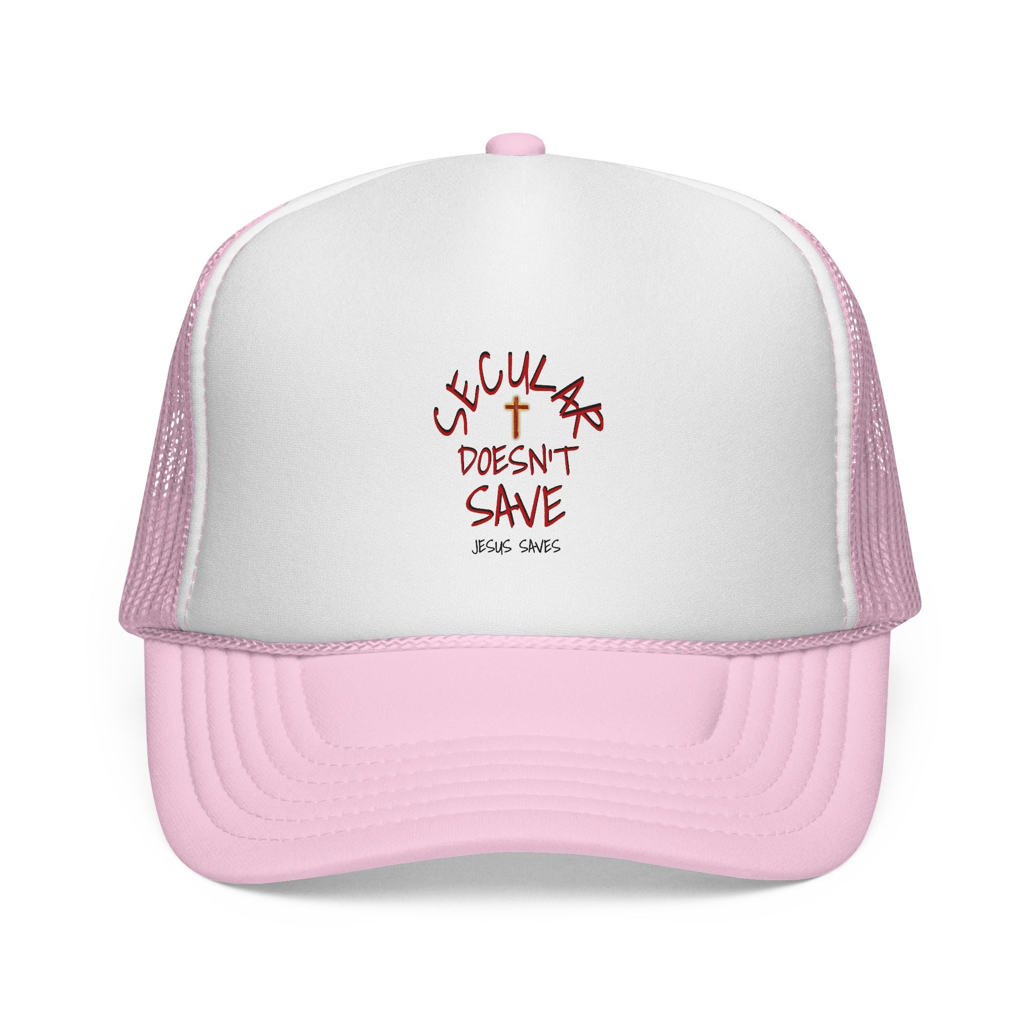 Trucker Cap — "Secular Doesn't Save" Embroidered Christian Message Hat