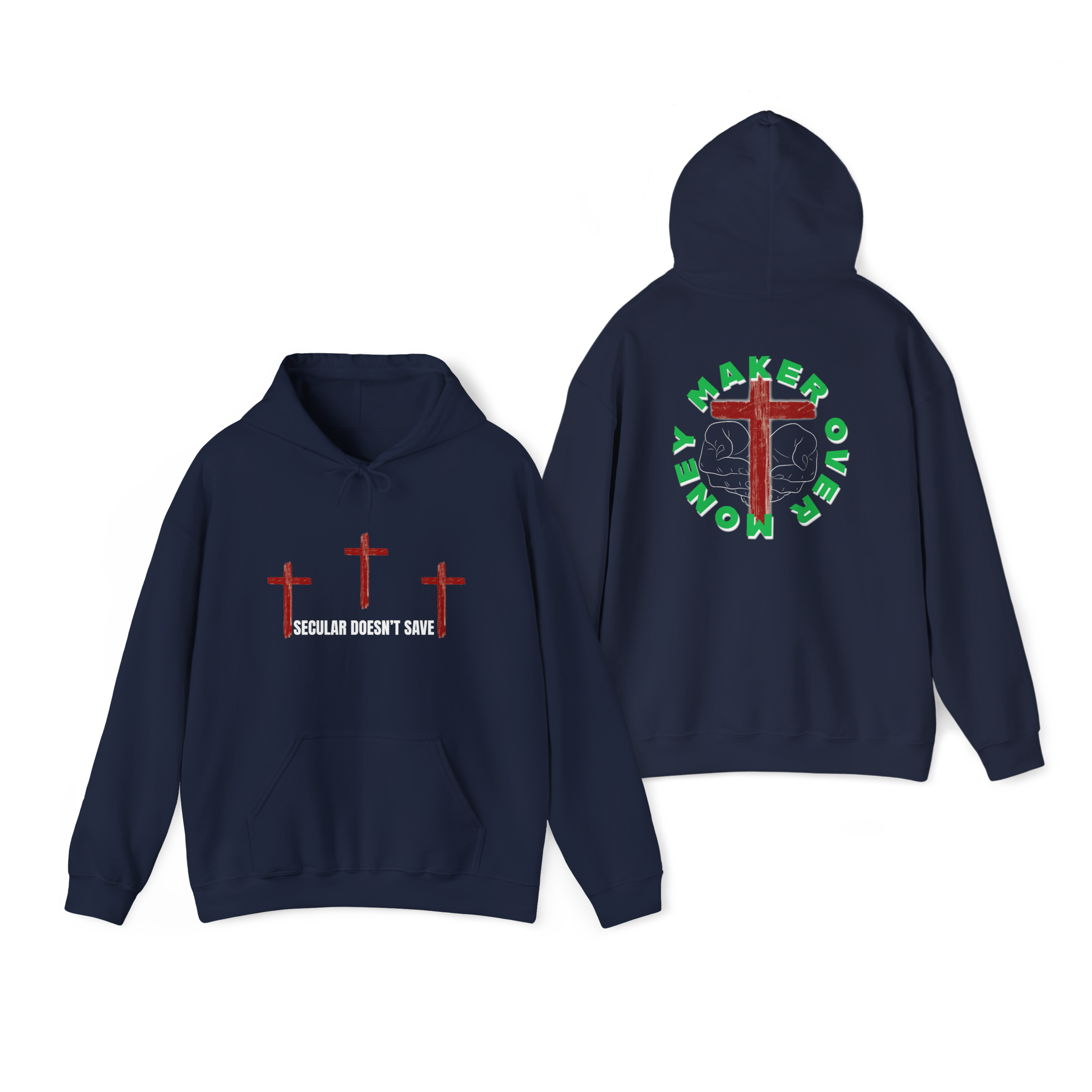 Kingdom First Hoodie – Three Crosses / Maker Over Money