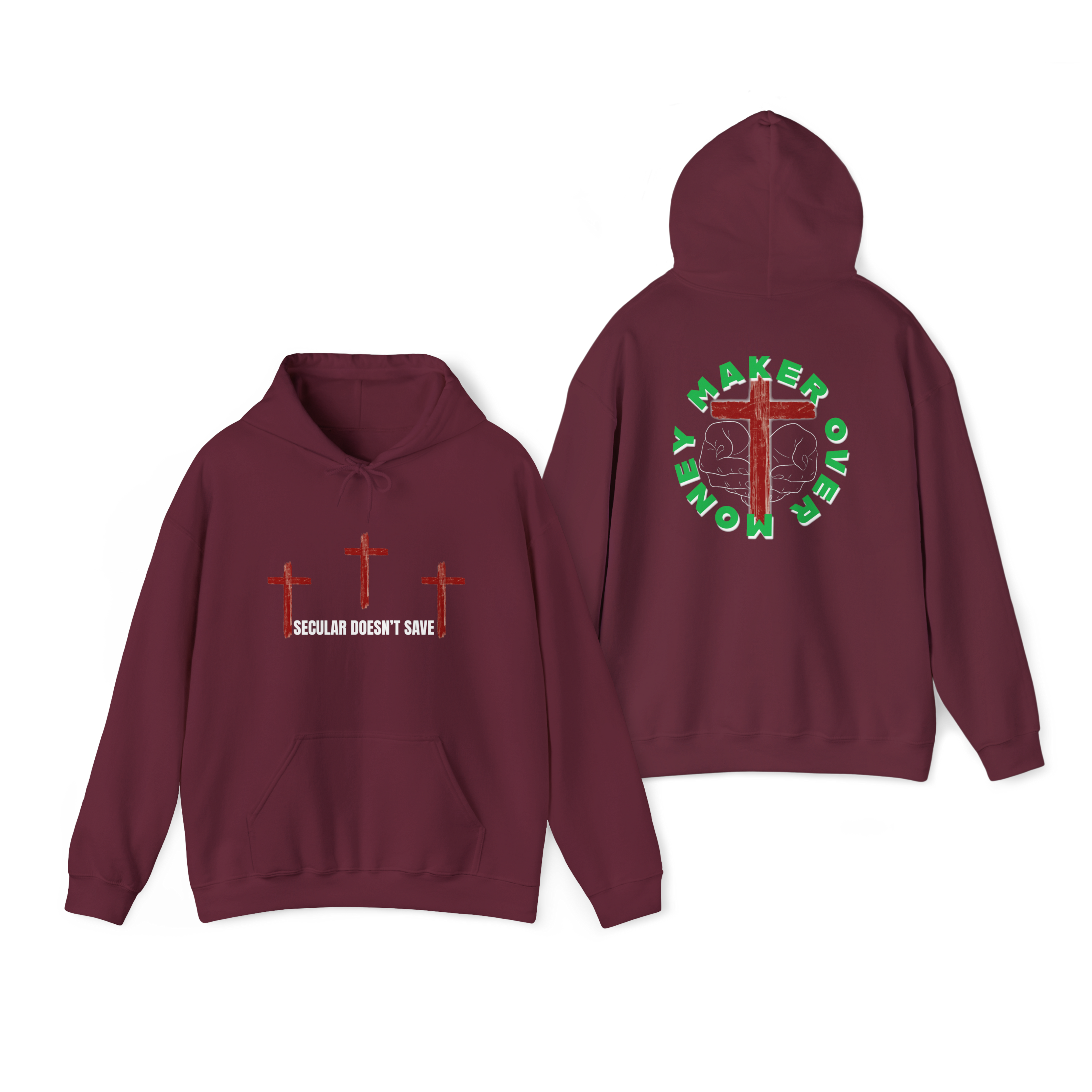 Kingdom First Hoodie – Three Crosses / Maker Over Money