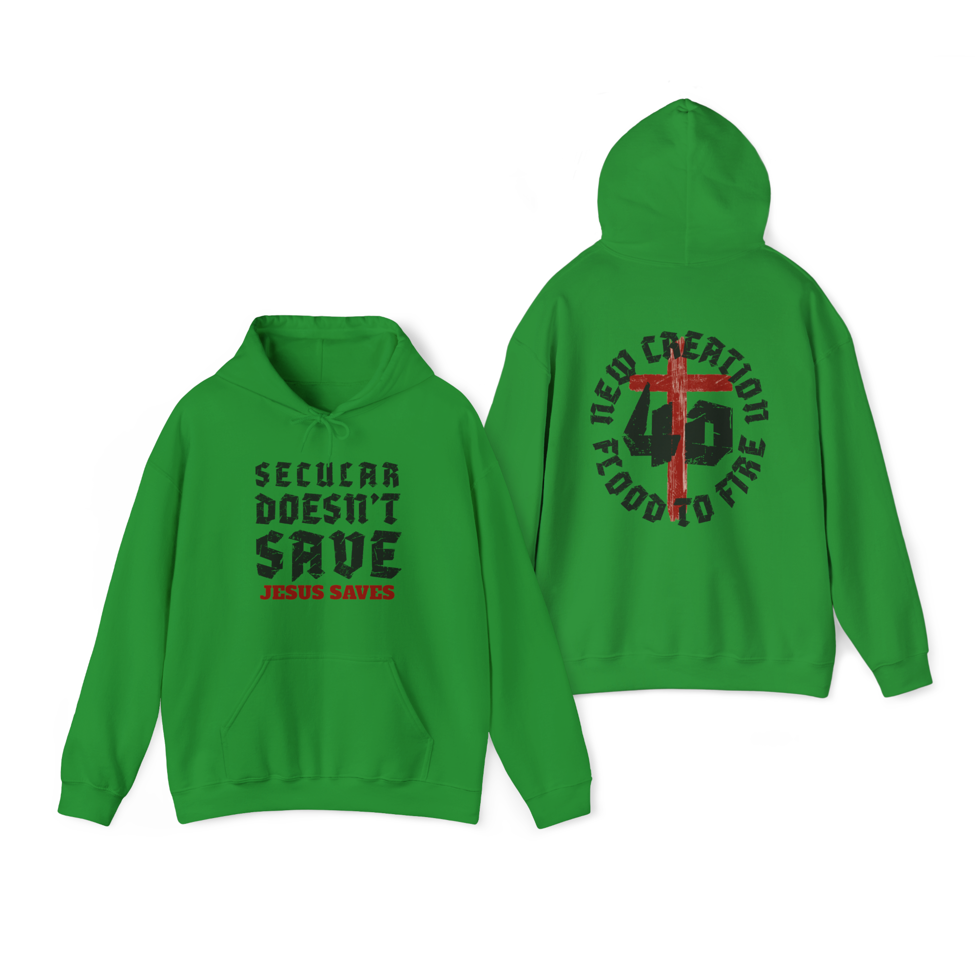Secular Doesn’t Save Hoodie – Jesus Saves | The Power OF 40 - Faith-Based Streetwear Christian Hoodie