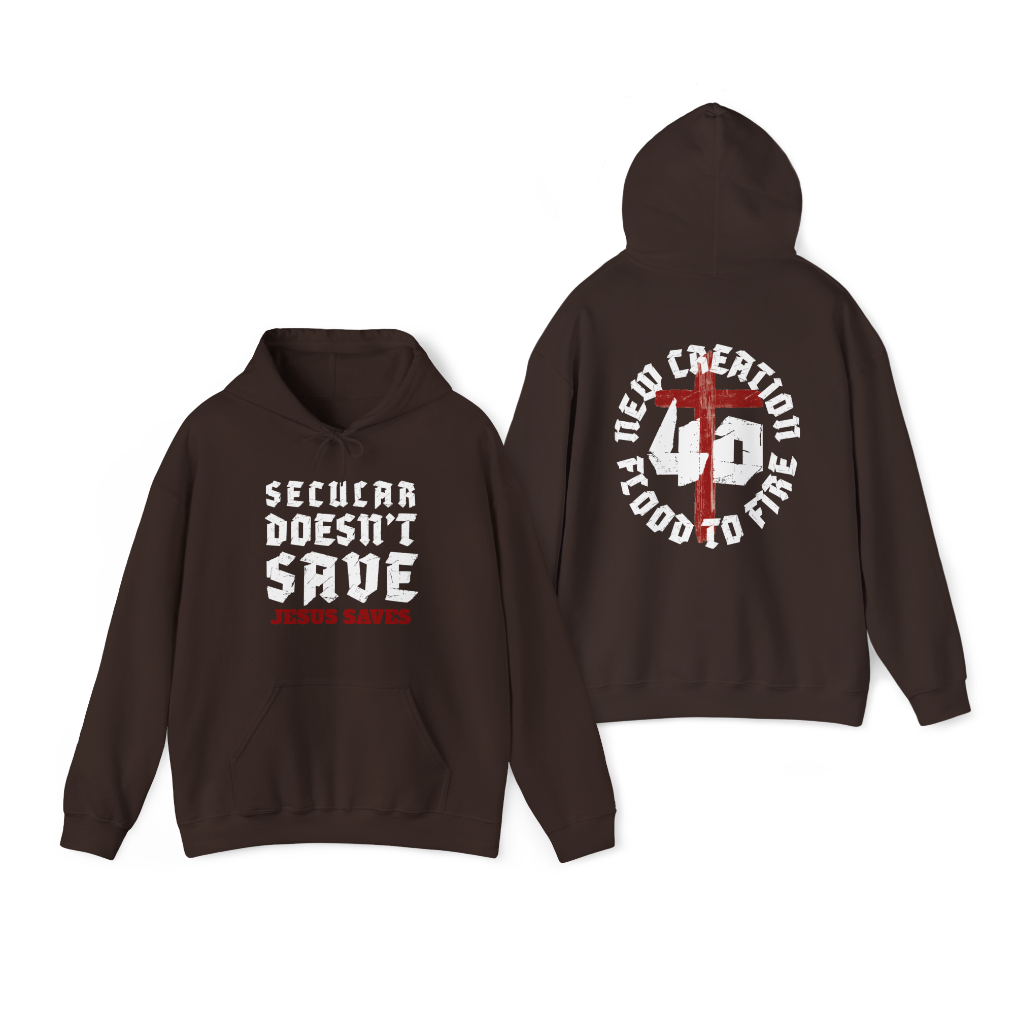 Secular Doesn’t Save Hoodie – Jesus Saves | The Power OF 40 - Faith-Based Streetwear Christian Hoodie
