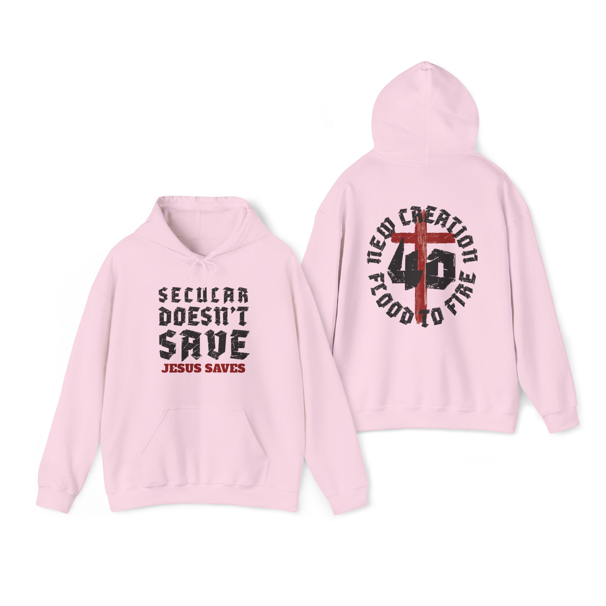 Secular Doesn’t Save Hoodie – Jesus Saves | The Power OF 40 - Faith-Based Streetwear Christian Hoodie