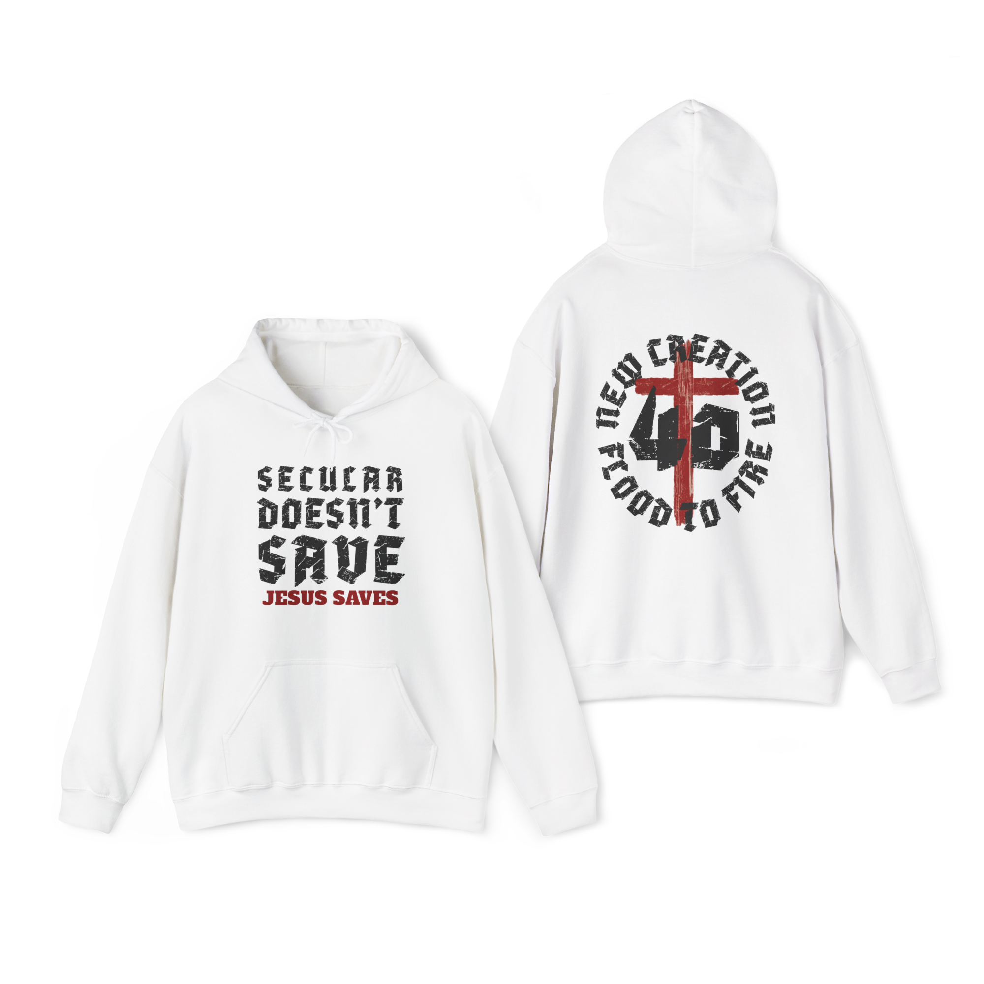 Secular Doesn’t Save Hoodie – Jesus Saves | The Power OF 40 - Faith-Based Streetwear Christian Hoodie