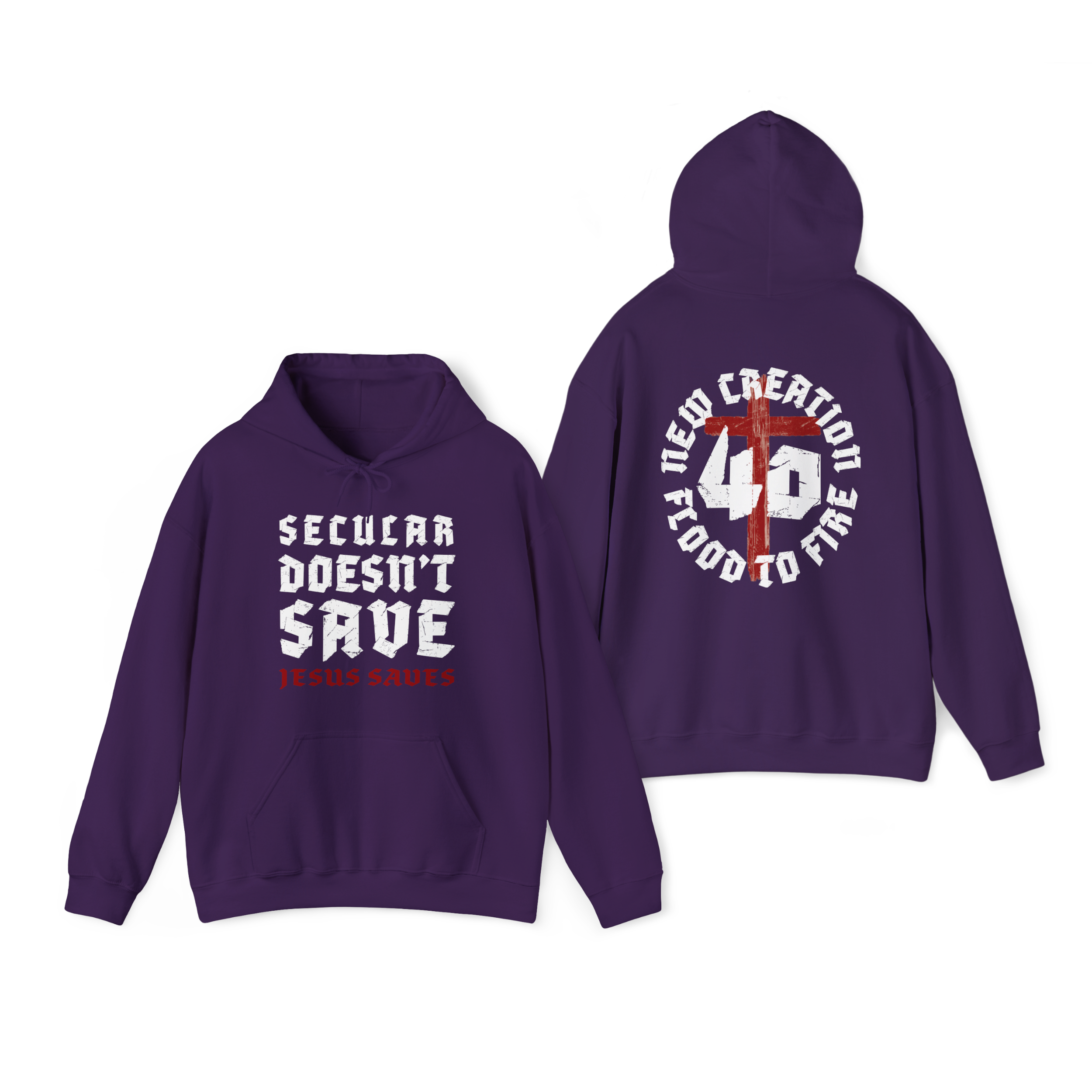 Secular Doesn’t Save Hoodie – Jesus Saves | The Power OF 40 - Faith-Based Streetwear Christian Hoodie