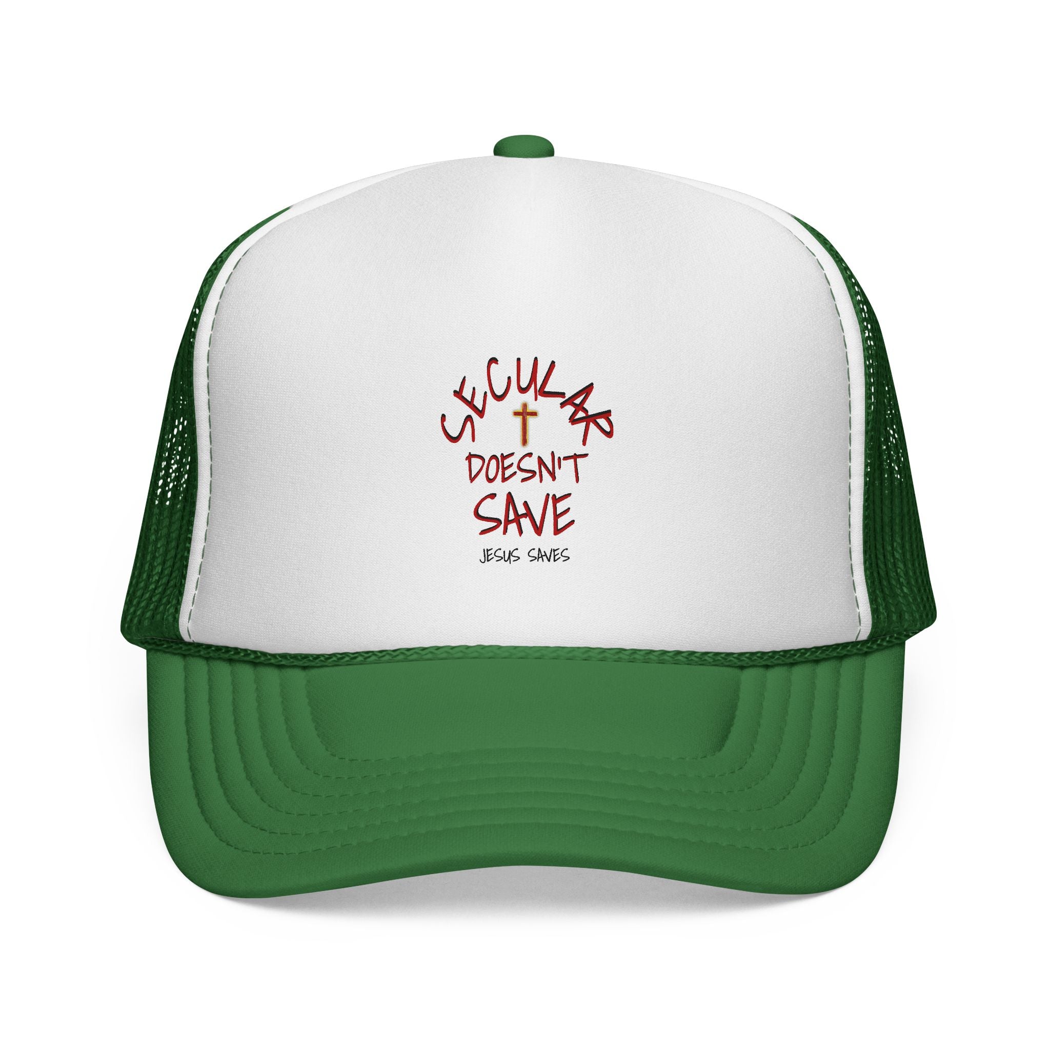 Trucker Cap — "Secular Doesn't Save" Embroidered Christian Message Hat