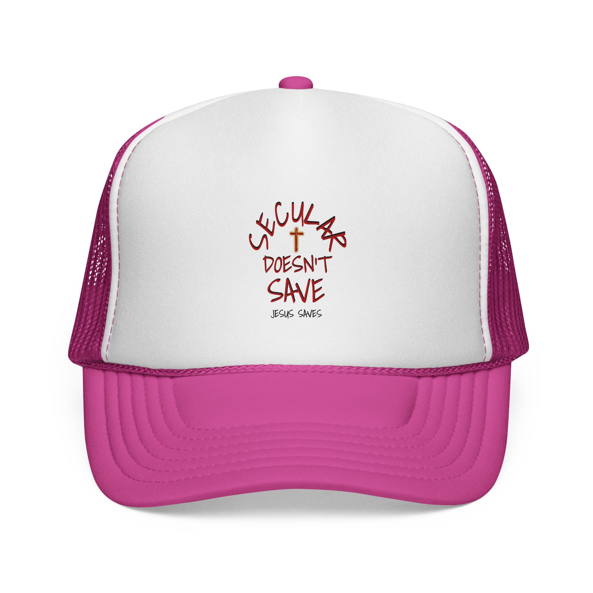 Trucker Cap — "Secular Doesn't Save" Embroidered Christian Message Hat